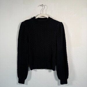 Wayf Black Cable Knit Cut Out Back Long Sleeve Classic Pullover Sweater Size S